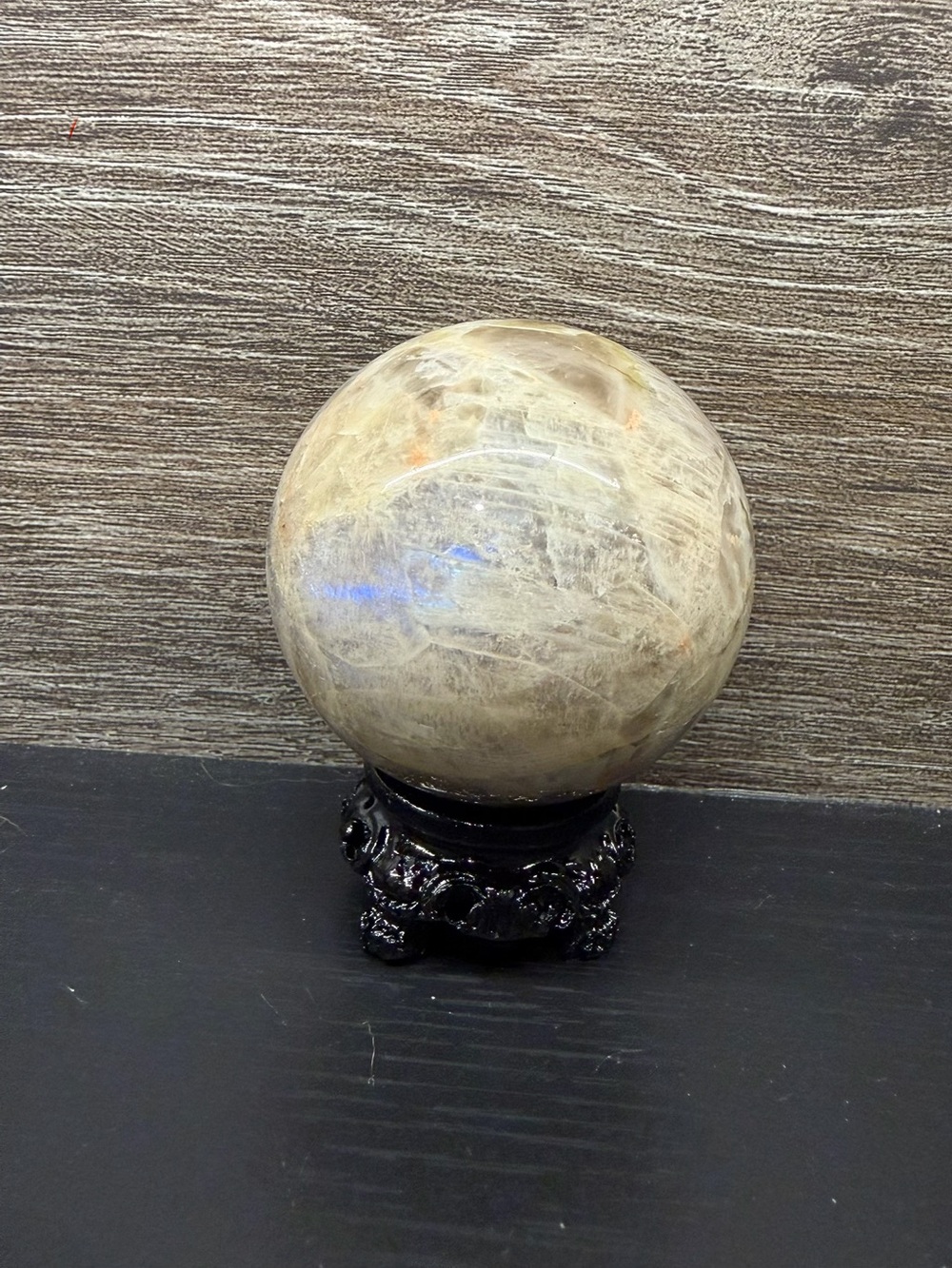 Natural Moonstone Sphere With Holder Decorative Home Art - Cream